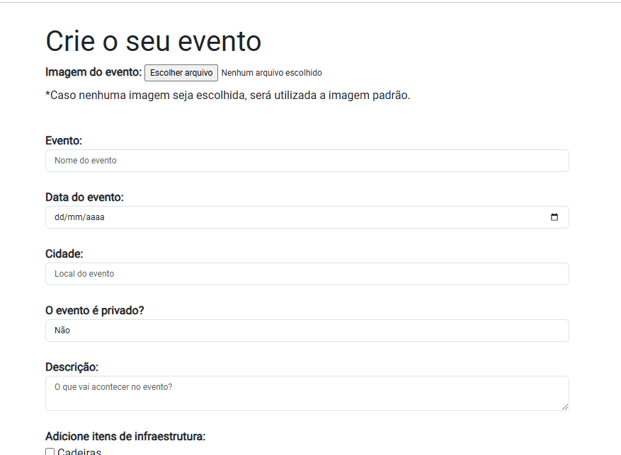 Imagem da sessão Criar Evento
